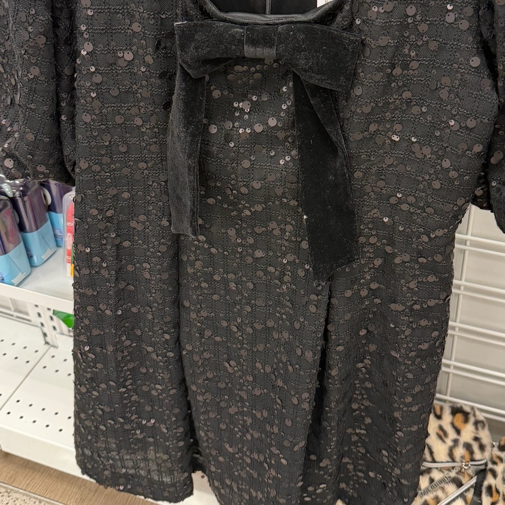 Black Textured Bow-Detail Women's Dress